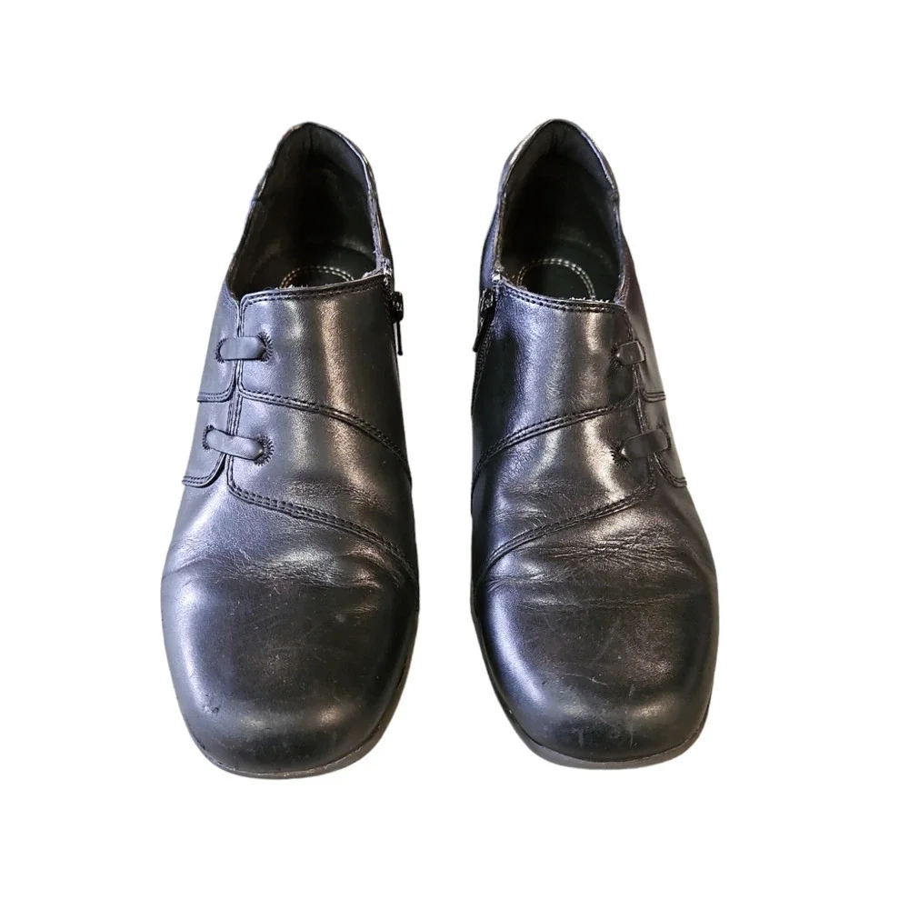 Clarks Bendables Black Leather Side Zip Heeled‎ Ankle Boots Sz 9.5